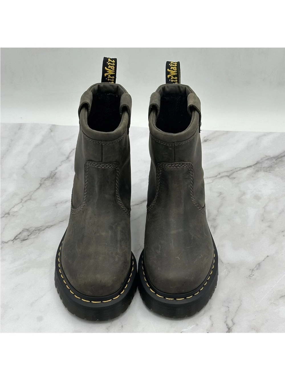 Dr. Martens Distressed Anistone Lo Biker Boots Brown Leather Platform Lug Sole - Picture 3 of 13
